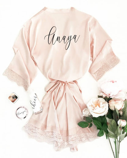Personalized Satin Lace Robe