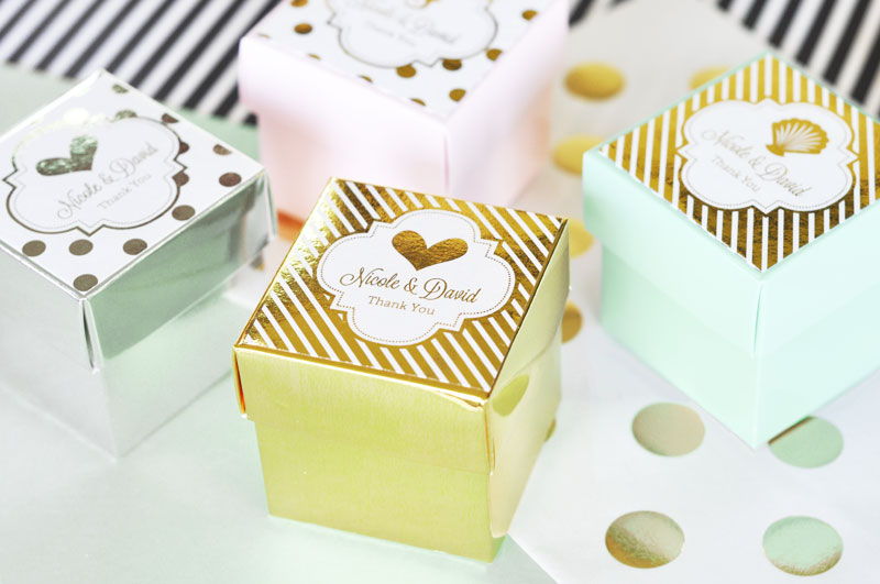Personalized Metallic Foil Favor Wedding Mini Cube Boxes (set of 12)