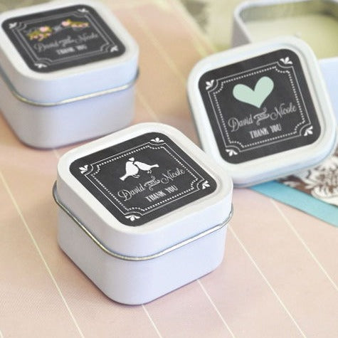 Chalkboard Wedding Personalized Square Candle Tins