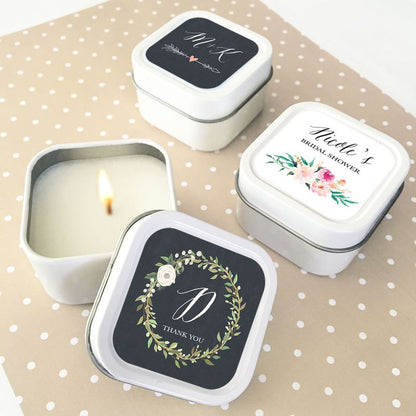 Personalized Floral Garden Square Candle Tins