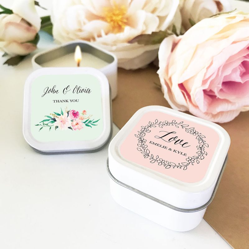 Personalized Floral Garden Square Candle Tins