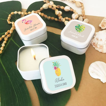 Personalized Tropical Beach Square Candle Tins