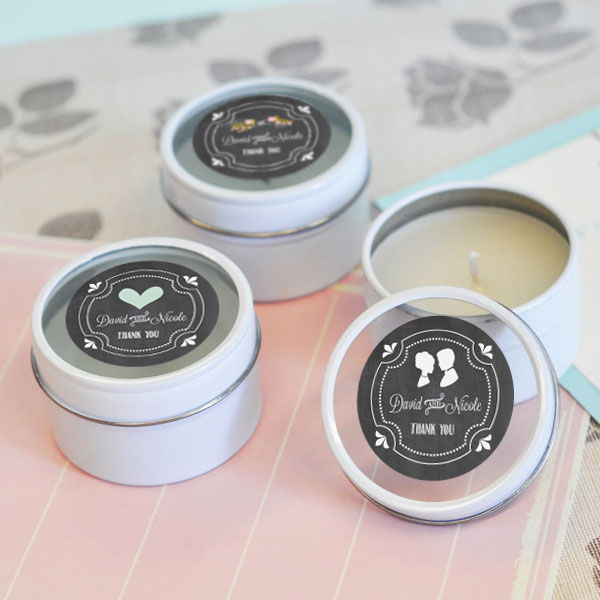 Chalkboard Wedding Personalized Round Candle Tins